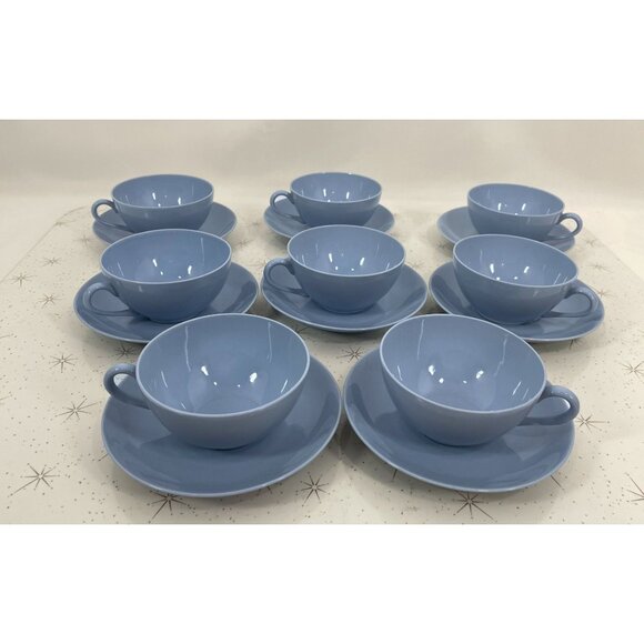 Vintage Swiss Langenthal cups & saucers, Robin egg blue porcelain, coffee for 2 - Picture 3 of 10
